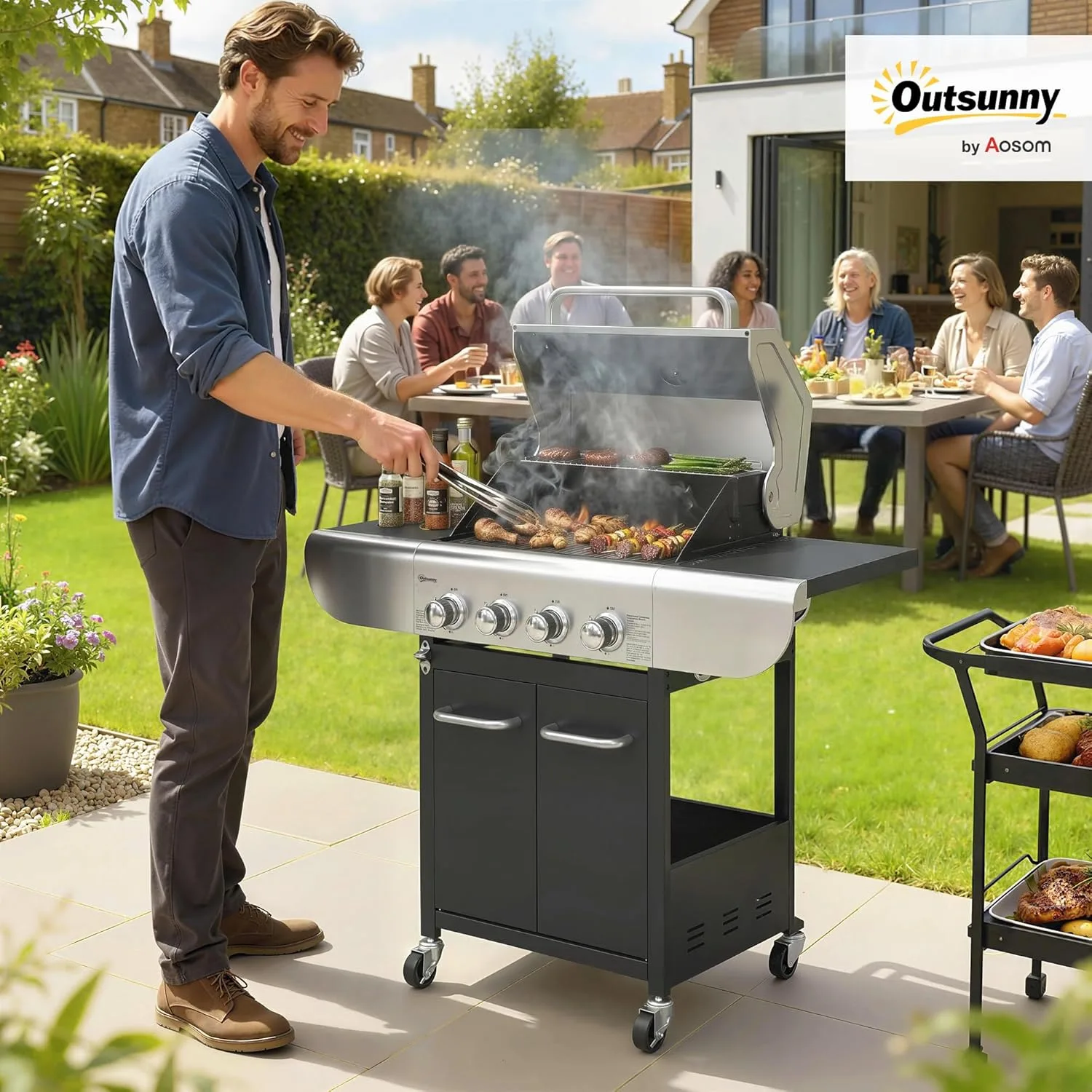 Barbacoa de gas Outsunny BBQ 4 Quemadores 12,8 kW, vista de producto 2