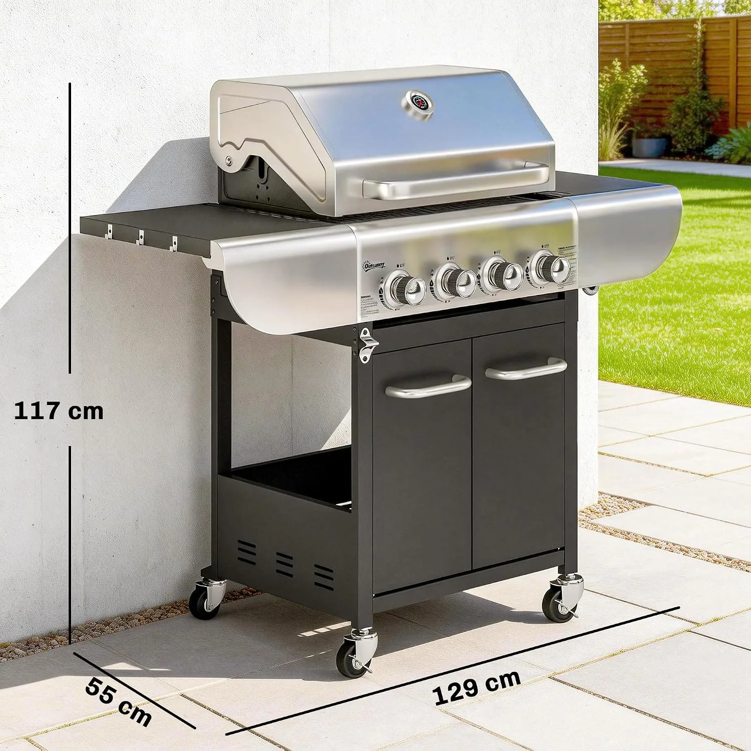 Barbacoa de gas Outsunny BBQ 4 Quemadores 12,8 kW, vista de producto 3