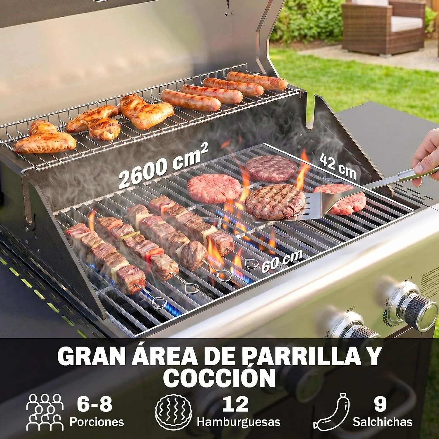 Barbacoa de gas Outsunny BBQ 4 Quemadores 12,8 kW, vista de producto 4
