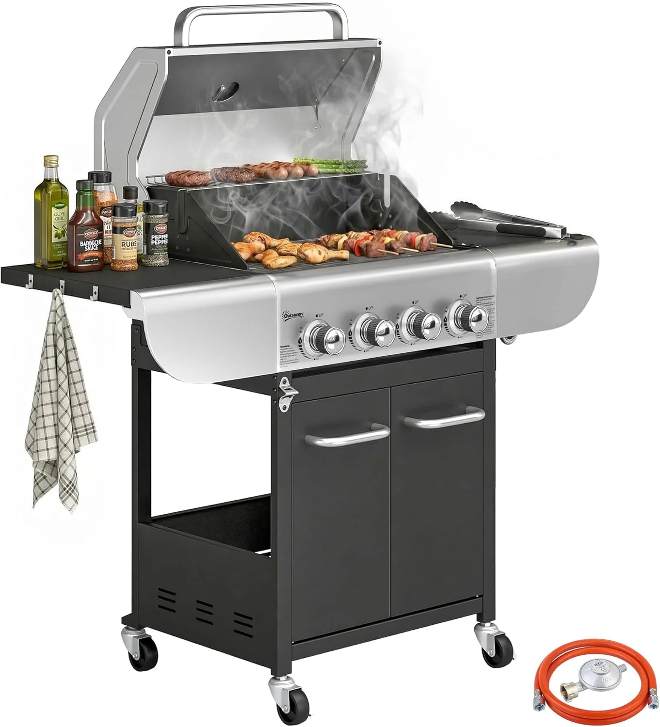 Barbacoa de gas Outsunny de 4 quemadores, vista de producto