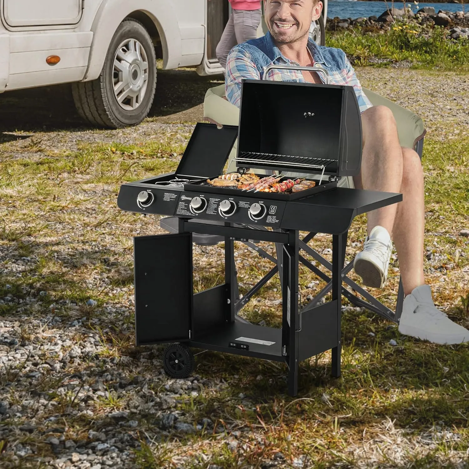 Barbacoa de gas Outsunny 3+1 Quemadores 11,6 kW, vista de producto 2