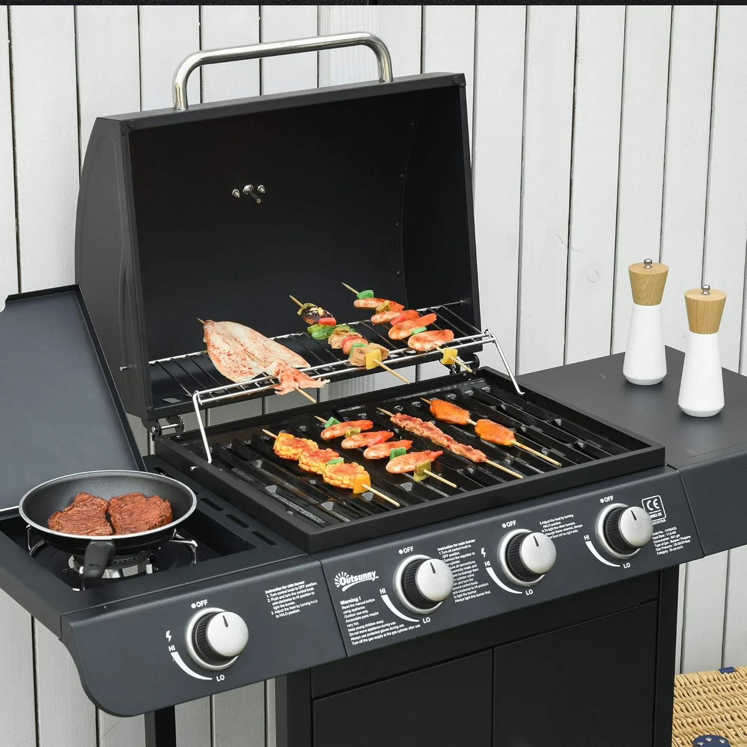 Barbacoa de gas Outsunny 3+1 Quemadores 11,6 kW, vista de producto 4