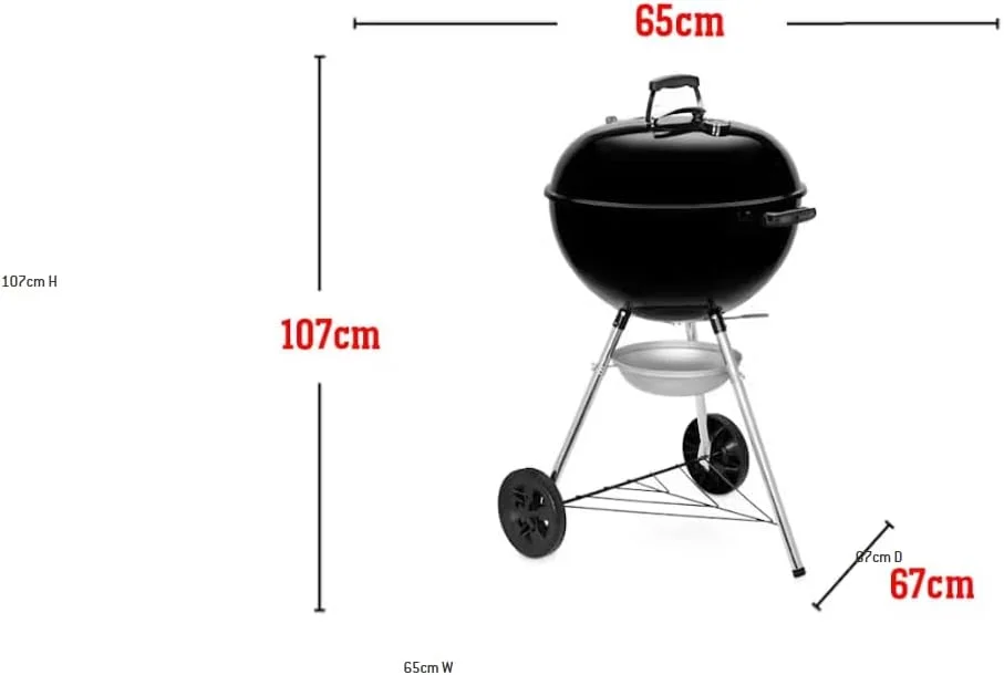 Dimensiones de la barbacoa de carbón Weber Original Kettle E-5710: 65 x 67 x 107 cm