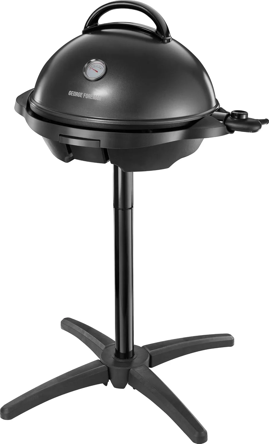 Barbacoa eléctrica George Foreman 22460-56 sobre su pie plegable, vista lateral