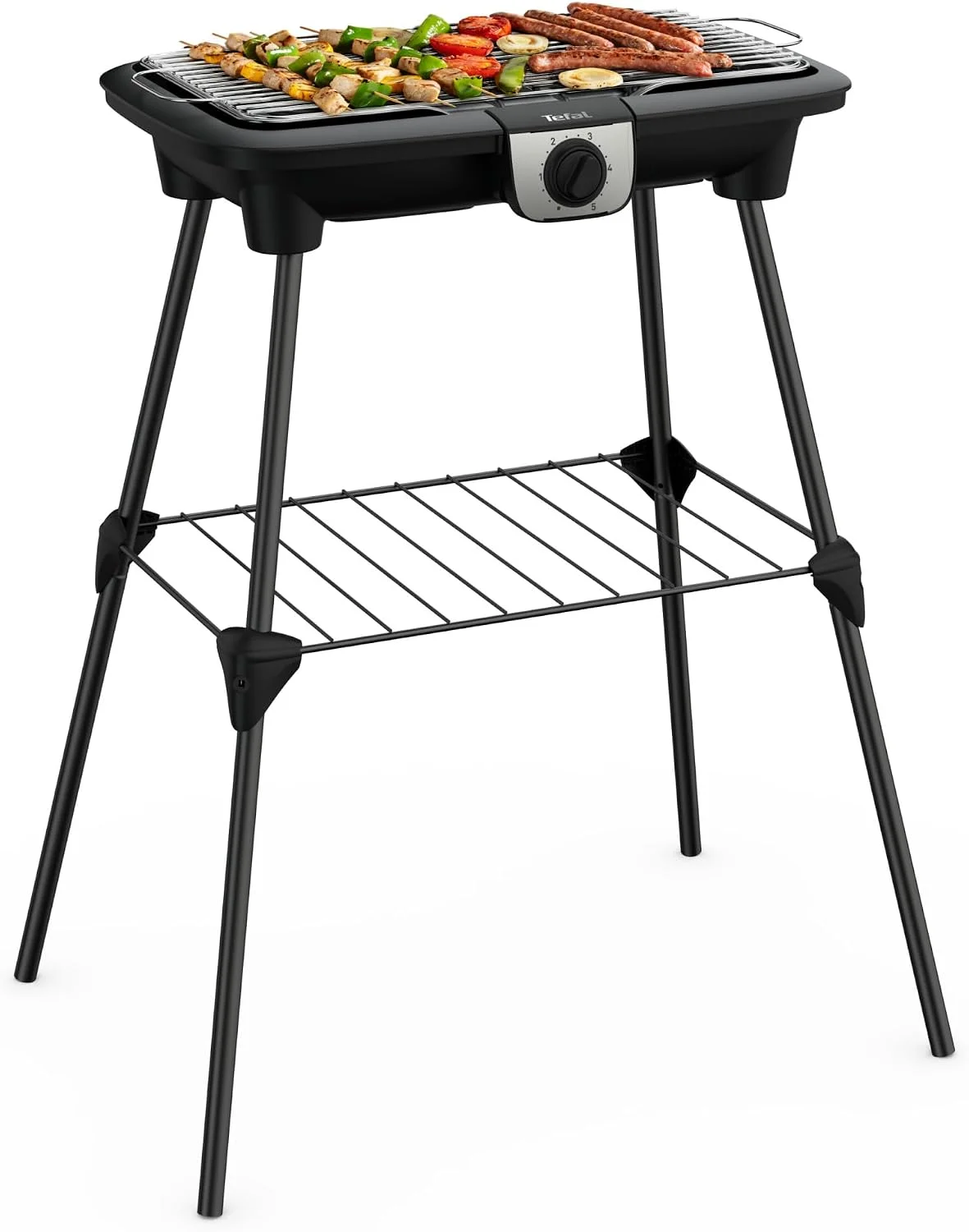 Barbacoa eléctrica Tefal EasyGrill XXL sobre patas, con alimentos a la parrilla