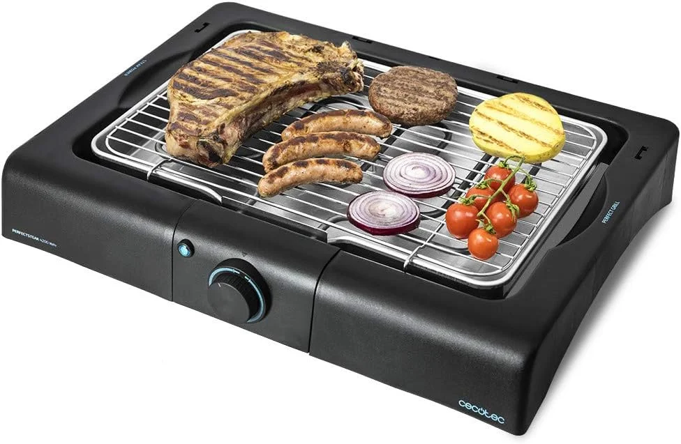 Barbacoa eléctrica Cecotec PerfectSteak 4200 Way con alimentos a la parrilla